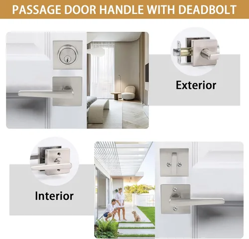 Vista 5 de Juego de cerrojo y perilla de puerta, juego de cerradura de puerta exterior con cerrojo, cerraduras cuadradas para puertas exteriores, palanca