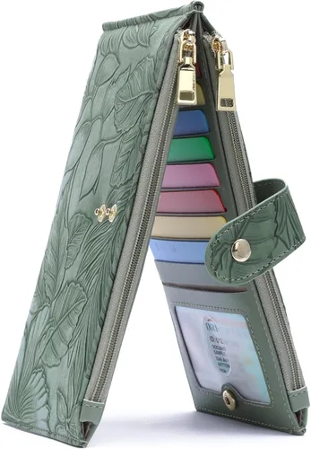 Vista 10 de GAEKEAO Cartera pequeña porta tarjetas de crédito para mujeres RFID de cuero delgada tipo pulsera con llavero y bolsillo con cremallera, Negro