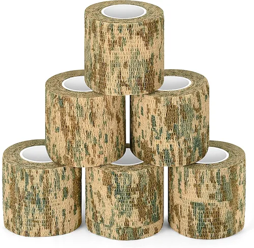 Vista 10 de Cinta envolvente autoadhesiva de camuflaje para protección de 5 cm x 4,5 m. Cinta de camuflaje discreta de tela no tejida. Vendaje elástico para ACU