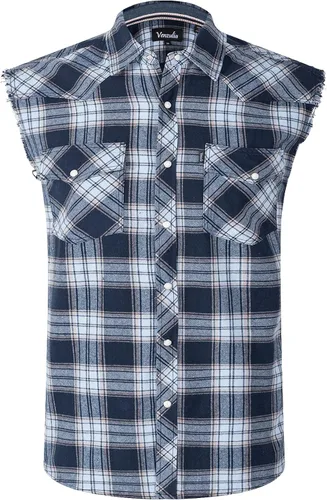 Vista 7 de Camisa casual de franela a cuadros con broches sin mangas con bolsillo para hombre
