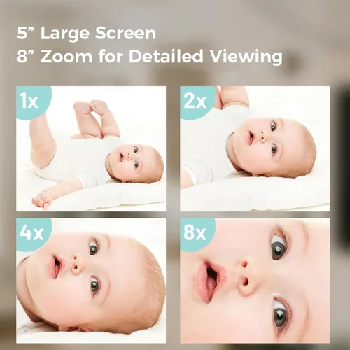 Vista 2 de Monitor de video para bebés con 2 cámaras, rango de 2000 pies, HD de 1080p, pantalla de 5 pulgadas, sin WiFi, vista dual, batería de 5000 mAh