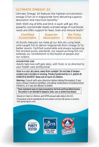 Vista 3 de Nordic Naturals Ultimate Omega 2X, sabor a limón, 60 geles suaves, 2150 mg de omega-3, aceite de pescado de alta potencia con EPA y DHA, promueve