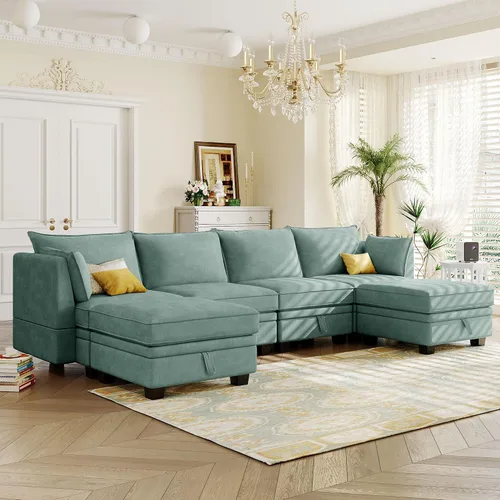 Vista 12 de KLMM Elegante sofá modular grande en forma de L de 2 piezas con dos almohadas, para sala de estar, oficina, apartamento, dormitorio, salón