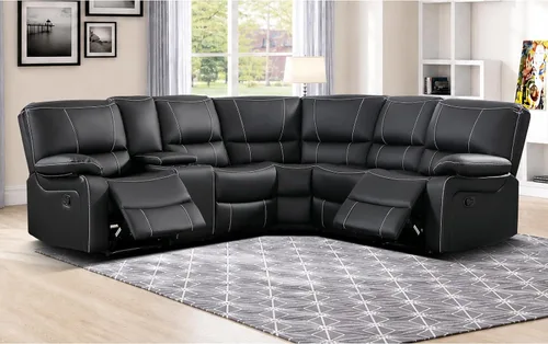 Vista 8 de EBELLO - Juego de sofá modular reclinable manual para sala de estar, sofá modular reclinable de piel sintética suave con consola central, portavasos