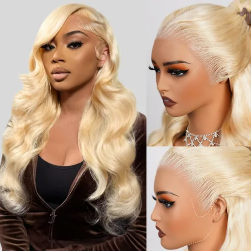 Vista 24 de Arabella 20/Rubio Ceniza Ombre Pelucas de encaje frontal 5x6 de cabello humano, listas para usar, sin pegamento, pelucas de cabello humano