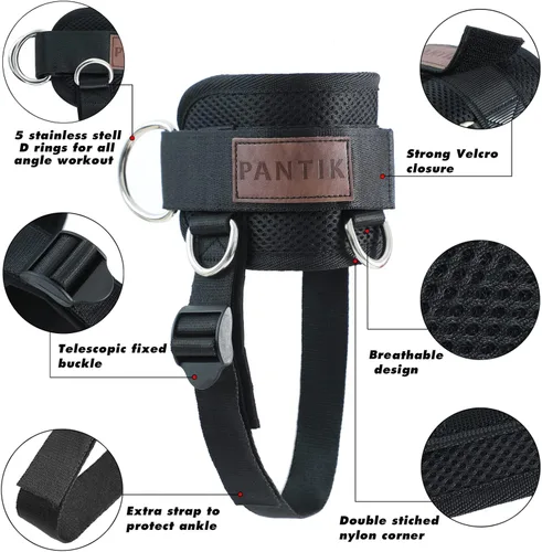 Vista 3 de Correa de tobillo para máquina de cable, accesorios de tobillo ajustables para gimnasio, ajuste cómodo, neopreno acolchado de acero con doble anillo