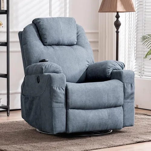 Vista 9 de MEETWARM Silla reclinable giratoria de masaje ergonómica con calor, silla reclinable mecedora manual mecedora giratoria de 360° con 4