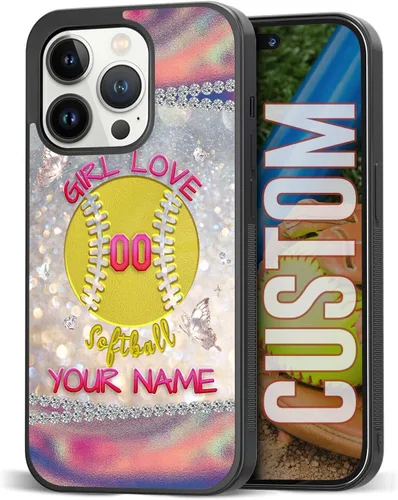 Vista 12 de Funda personalizada para teléfono con texto de Softbol en forma de corazón con girasol para iPhone 17 16 15 14 13 12 11 Pro Max Plus Mini Xs Xr 8