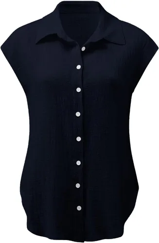 Vista 70 de Ceboyel Camisas para mujer de moda de verano, algodón, lino, manga corta, cuello con botones, blusa casual para mujer 2023