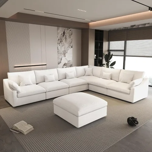 Vista 25 de WJShome Sofá Seccional Cloud Couch de 83 pulgadas para sala de estar, sofá seccional modular relleno de plumón, sofás en forma de L con otomana