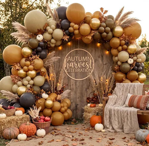 Vista 5 de Brown Balloon Arch Kit - Double Stuffed Matte Nude Tan Neutral Latex Balloons Garland with Metallic Gold Bohemian Style for Baby Shower Fall
