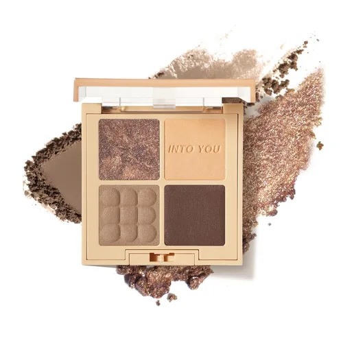 Vista 7 de INTO YOU Paleta de sombra de ojos nude, 4 colores mate, paleta de sombra de ojos brillante y brillante, pigmentos neutros cálidos desnudos, sombra