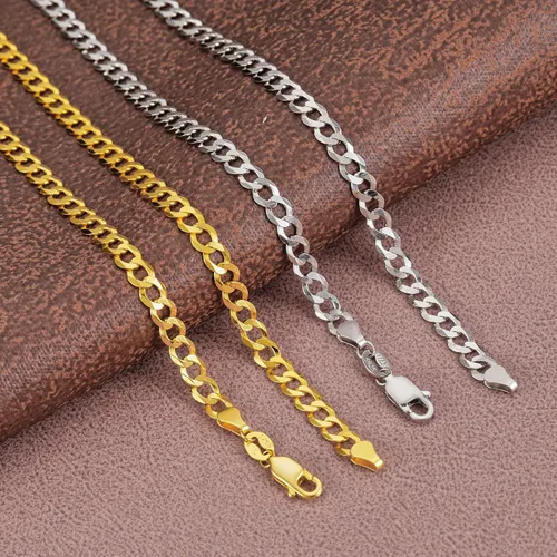 Vista 4 de 18K Gold Plated 4mm Sterling Silver Cuban Link Chain for Men, Solid 925 Sterling Silver Chain for Men Women, Diamond-Cut Chains for Men