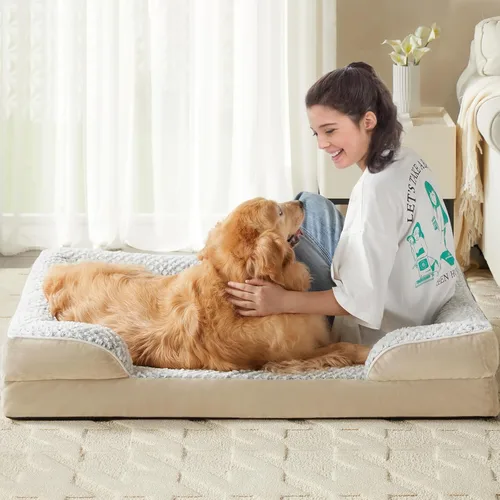 Vista 7 de LEXTRO Cama ortopédica para perros extra grandes, cama de espuma para perros extra grandes, equipada con funda de almohada extraíble impermeable