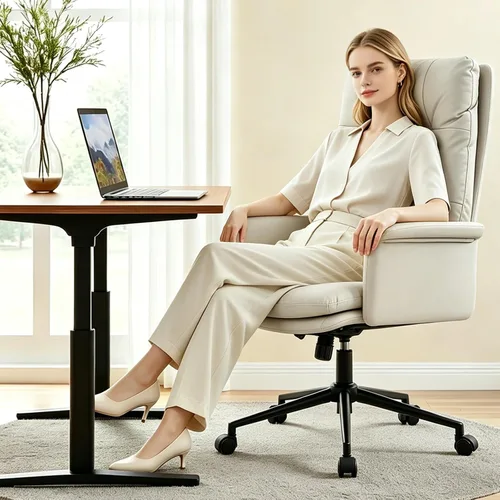Vista 2 de IWMH Silla de escritorio cómoda,Silla de oficina ejecutiva,Silla de Beige lechoso