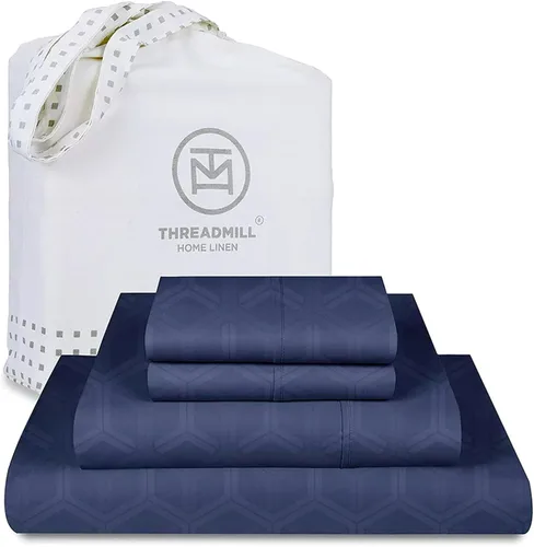 Vista 52 de Threadmill Sábanas de tamaño matrimonial, 100 % algodón puro de 600 hilos, 4 piezas, damasco, gris oscuro, calidad de hotel, sábanas de algodón