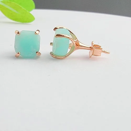Vista 14 de Aretes de piedra preciosa natural en bruto con oro rosa sobre plata de ley 925, 6 a 0.276 in, regalo de piedra de nacimiento de calidad genuina