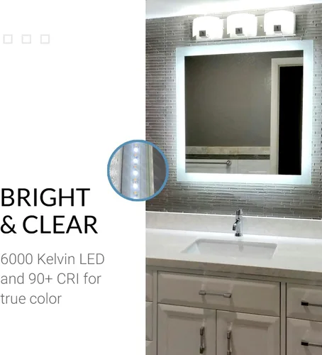 Vista 3 de Mirrors & Marble Espejo de tocador LED rectangular (48 x 32 pulgadas), vidrio antivaho moderno iluminado lateral para baño, dormitorio y montaje