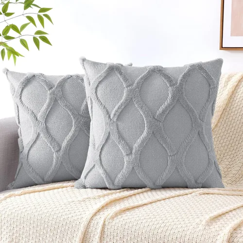 Vista 20 de decorUhome - Juego de 2 fundas de cojín decorativas para primavera de 16 x 16 pulgadas, fundas de almohada afelpadas de lana y piel sintética suave