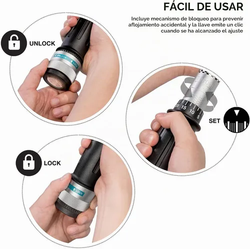 Vista 4 de Neiko PRO 03709B Llave dinamométrica de 1/2 pulgada, llave dinamométrica de clic ajustable de 25 pulgadas, fabricada con acero de cromo vanadio CrV
