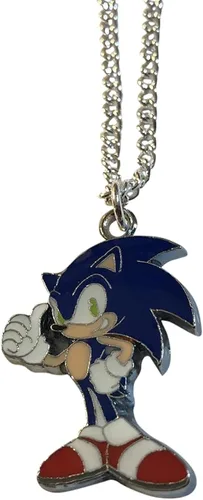 Vista 2 de Medallón inspirado en Sonic en cadena chapada en plata en caja de regalo (chapado en plata de 16 pulgadas), Metal, No es una piedra preciosa