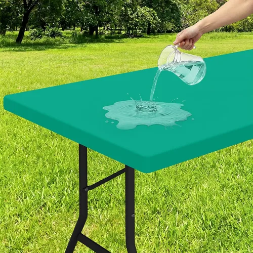 Vista 52 de Smiry - Mantel rectangular de vinilo con respaldo de franela elástica ajustada para mesas plegables de 2 pies, manteles impermeables y lavables