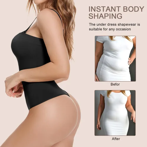 Vista 4 de Ellareese Body moldeador sin tirantes para mujer, tanga moldeador de cuerpo, debajo del vestido, body con control de abdomen, camiseta sin mangas