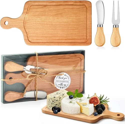 Vista 14 de Ziliny Tabla cuadrada de madera de queso con cuchillo y tenedor, con caja y etiqueta de agradecimiento, para San Valentín, despedida de soltera