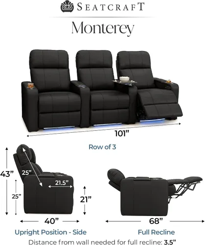 Vista 2 de Seatcraft Monterey - Asiento de cine en casa (3 unidades), color negro