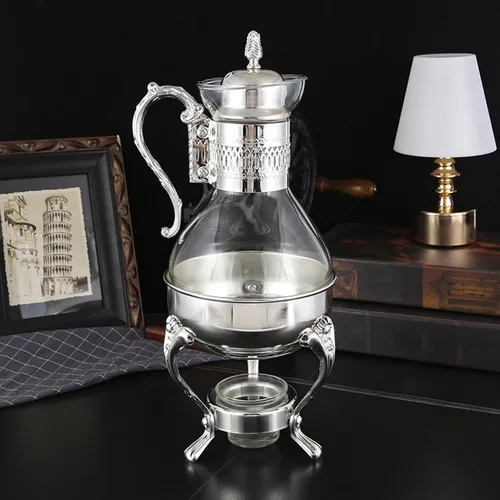 Vista 2 de Juego de tazas de café de vidrio vintage con tapa y taza, jarra de agua calentable para uso doméstico y oficina, 14 x 6.5 x 5.7 pulgadas, servicio