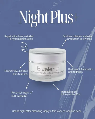 Vista 2 de Bluelene Crema Night Plus+ Antiarrugas, con Azul de Metileno y Suero Vitamina C. (1.7 fl oz)