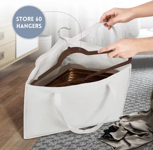 Vista 4 de Bolsa plegable triangular con asas, organizadores que ahorran espacio, almacenamiento ordenado en armarios, 18 x 13 x 13.2 pulgadas, blanco