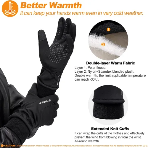 Vista 3 de Tiakia Guantes térmicos de invierno para ciclismo, cálidos, para clima frío, para deportes, antideslizantes, resistentes al viento, para hombres