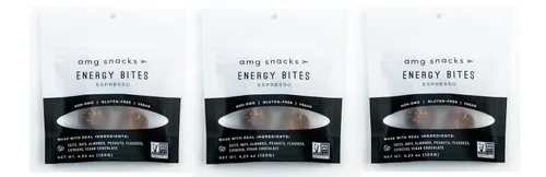 Vista 4 de AMG Snacks Espresso Energy Bites 4.3 onzas, paquete de 3 (36 bocados en total) Barras de proteínas de aperitivos energéticos de fecha y nuez