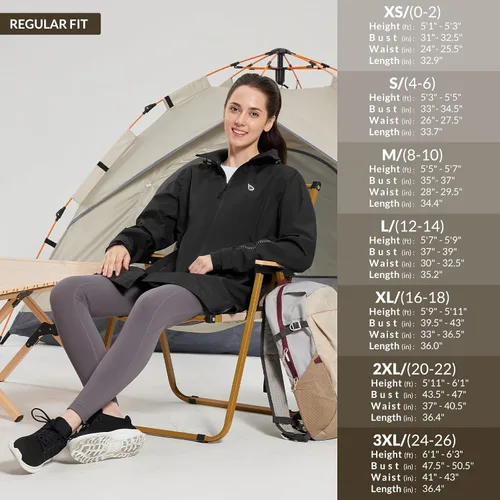 Vista 7 de baleaf Abrigo de lluvia largo para mujer, chaqueta de ciclismo plegable, impermeable, cortavientos, ligera, con capucha