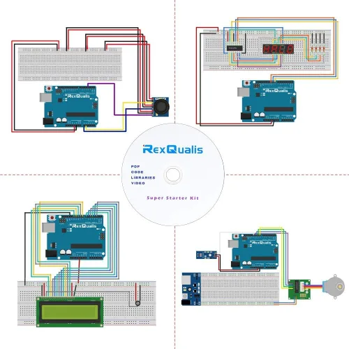 Vista 6 de Kit de inicio súper REXQualis basado en Arduino UNO R3 con tutorial y placa controladora compatible con Arduino IDE