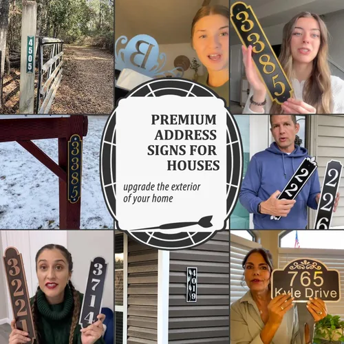 Vista 4 de Placa de dirección de metal personalizada, señales de números para placa de pared de casa, señal de dirección con nombre de calle, números de casa