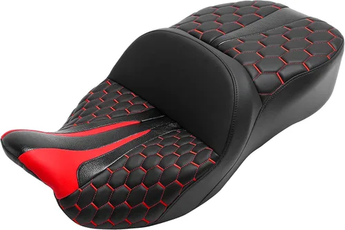 Vista 12 de C.C. RIDER Asiento de Cuero para Conductor y Pasajero - Asiento de Turismo de Gel Fat Diamond 2-Up Compatible con Harley Touring Road King Street