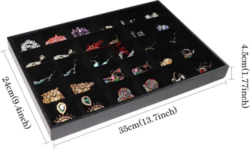 Vista 6 de Wudygirl Velevt - Bandeja apilable de 30 rejillas para joyas, anillos, pulseras, aretes, collares, bandeja de joyería, organizador de exhibición