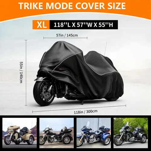 Vista 2 de COVERVIN Trike - Funda impermeable para motocicleta de 3 ruedas para Harley Honda Goldwing Freewheeler Tri Glide Ultra, con cremallera de antena