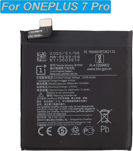 Vista 2 de Batería de repuesto BLP699 compatible con Oneplus 7 Oneplus 7 Pro GM1910 GM1913 con herramientas