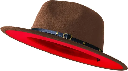 Vista 23 de Sombreros de ala ancha tipo Fedora para mujeres y hombres, sombrero de vestir de dos tonos, sombrero de fieltro tipo Panamá en dos tallas para Negro
