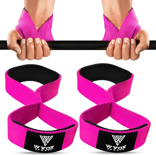Vista 9 de WYOX Figure 8 Lifting Wrist Straps for Weightlifting – Heavy Duty Padded Neoprene Wrist Support, Powerlifting & Strength Training Lift Straps for
