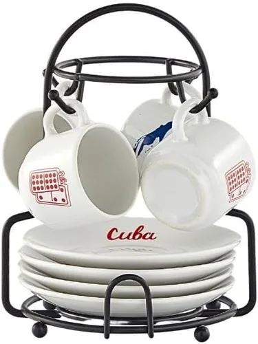 Vista 9 de IMUSA Juego de 8 tazas de espresso Boricua de 3 onzas con platillos y estante