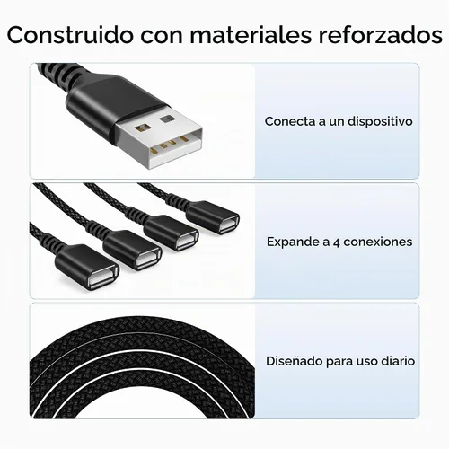 Vista 5 de Elebase Divisor USB de 1 en 4 salidas de 1 pie, cargador USB Sp-Litter, cable USB Y multipuerto, cable divisor de extensión USB, adaptador de carga