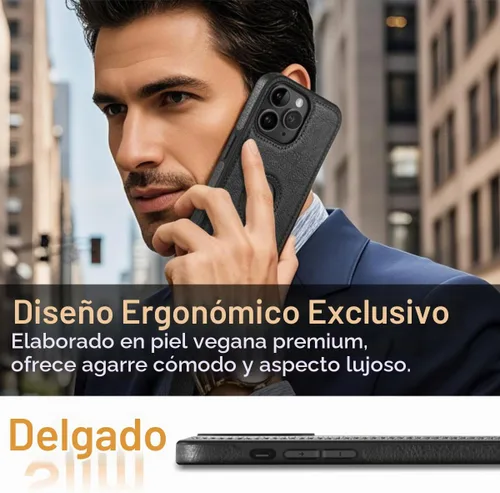 Vista 2 de Diseño compatible con iPhone 11 Pro Max, funda de cuero de lujo, vintage, delgada, antideslizante, agarre suave, a prueba de golpes, funda Negro