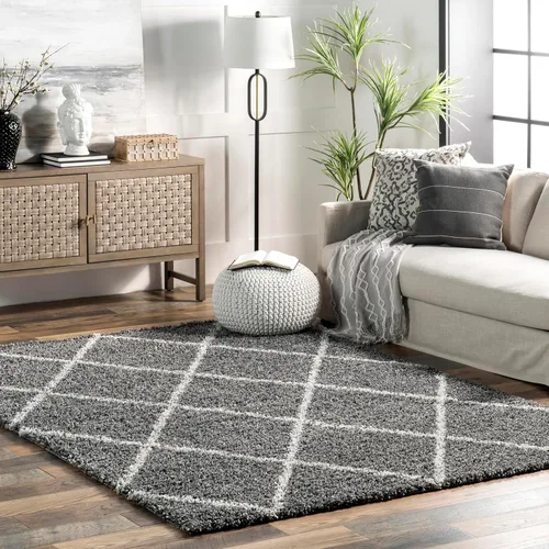 Vista 16 de nuLOOM Tess Alfombra de Área Shag Marroquí - Alfombra Shag Corredor 2x8 Pies Moderna/Contemporánea Blanco/Gris para Sala de Estar Dormitorio Comedor