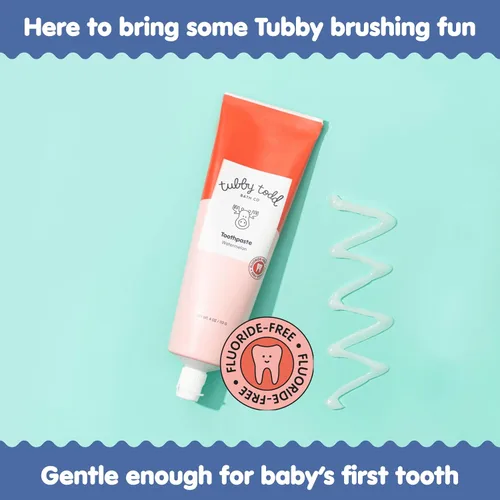 Vista 2 de TUBBY TODD Pasta de dientes sin flúor para niños, hecha con xilitol, pasta de dientes segura para bebés, niños pequeños, bebés y niños, 4 onzas
