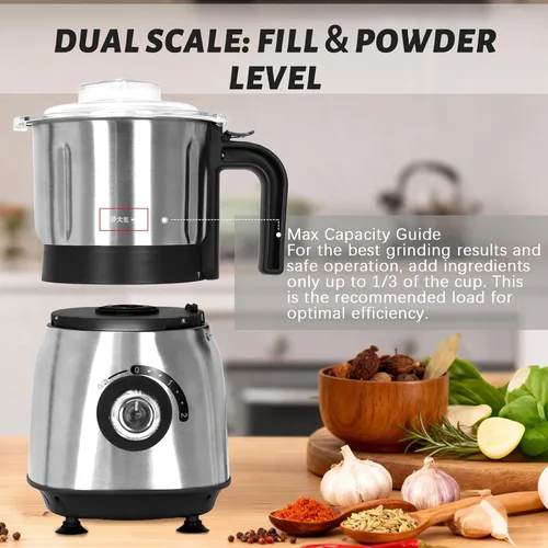Vista 3 de Molinillo de cocina versátil Molinillo eléctrico de 500 W Muele especias, nueces, granos, café 3 cuchillas de acero inoxidable Uso en seco