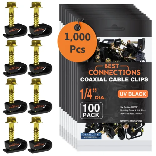 Vista 2 de BEST CONNECTIONS Clips coaxiales para cable con tornillo preinsertado (paquete de 1000) - Abrazaderas de montaje de cable único negro para cable